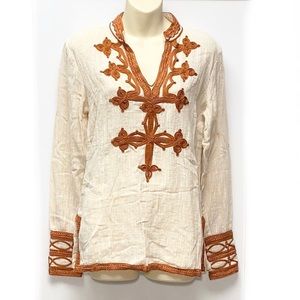 Lucky Brand Embroidered Cotton Peasant Top Small